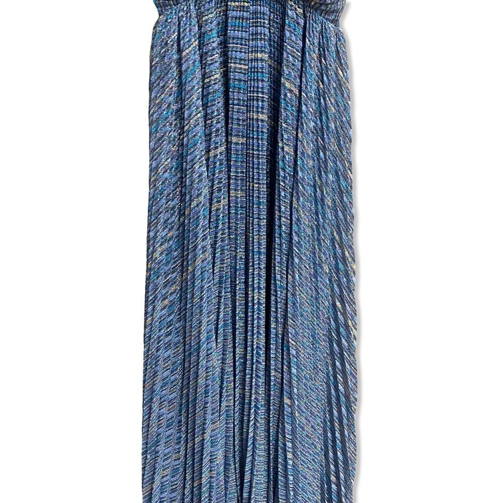 Forte Forte pleated empire-line dress Blue Maxi metallic Italy NWT $960 0 - Picture 13 of 15